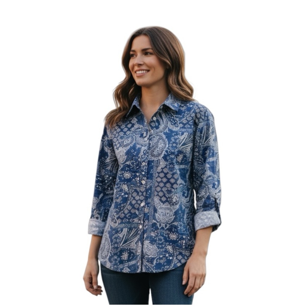 HINSON WU “Clarice” floral, paisley print Cottage Core, Cozy long sleeve shirt